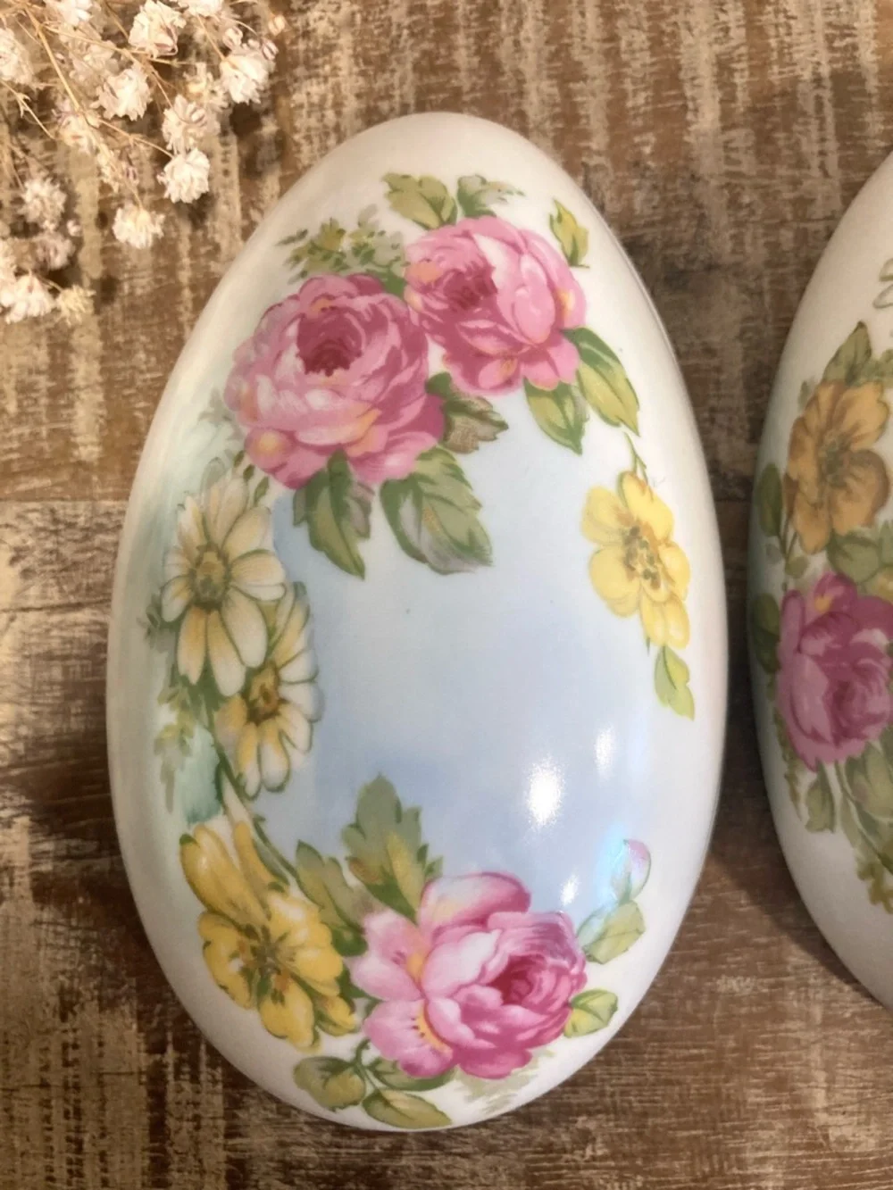 RS Prussia Floral Porcelain Egg Trinket Box – Vintage Hand‑Painted